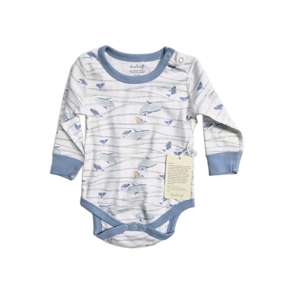 Sapling Baby Boys Bodysuit 3-6 Months White‎ Whales NWT Organic